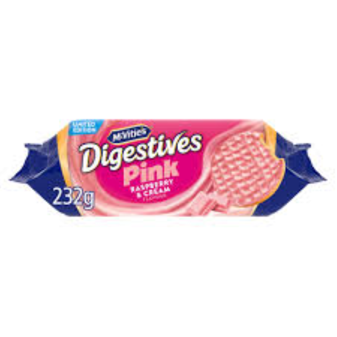 MCVITIES DIGESTIVE PINK RASP N CREAM 232G